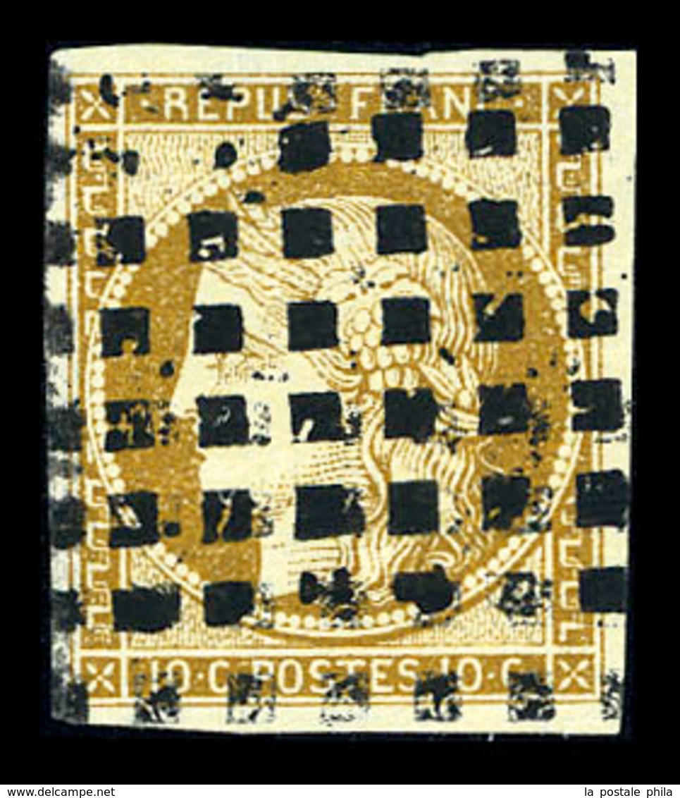 O N°1, 10c Bistre Obl Gros Points Carrés. TTB (signé Calves/certificat)  Qualité: O  Cote: 380 Euros - 1849-1850 Ceres