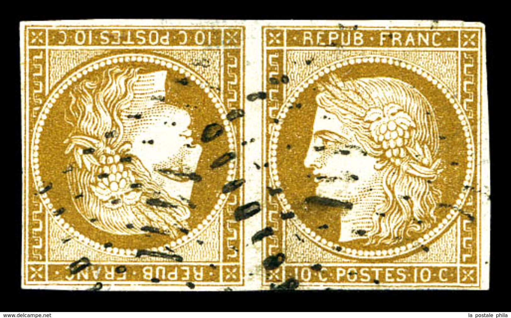 O N°1d, 10c Bistre En Paire Têtebêche Obl Pc, PIECE SUPERBE. R.R. (signé Calves/Brun/certificat)  Qualité: O  Cote: 2400 - 1849-1850 Ceres