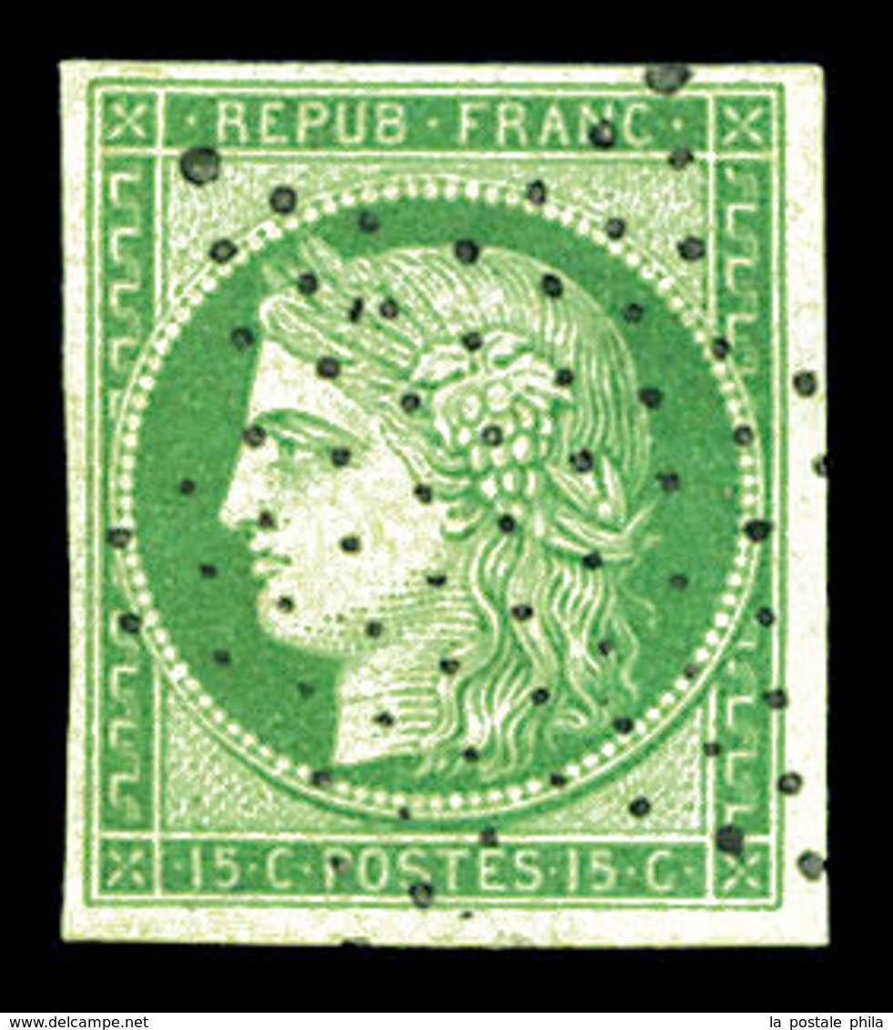 O N°2, 15c Vert, Oblitération étoile Légère. SUP (signé Calves/certificat)  Qualité: O  Cote: 1050 Euros - 1849-1850 Ceres