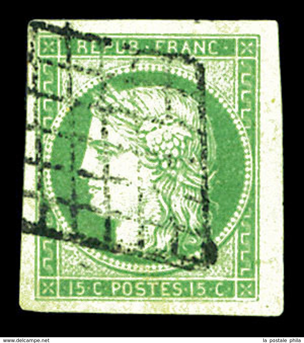 O N°2a, 15c Vert Clair, Bord De Feuille, Grandes Marges. SUP (signé Calves/certificat)  Qualité: O - 1849-1850 Cérès