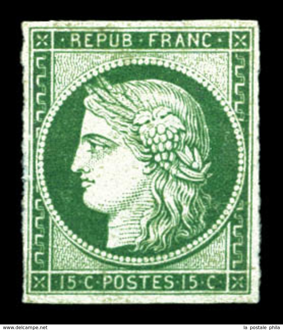 (*) N°2b, 15c Vertfoncé, Quatre Belles Marges Et Jolie Couleur, R.R.R (signé Calves/certificats)  Qualité: (*)  Cote: 16 - 1849-1850 Cérès