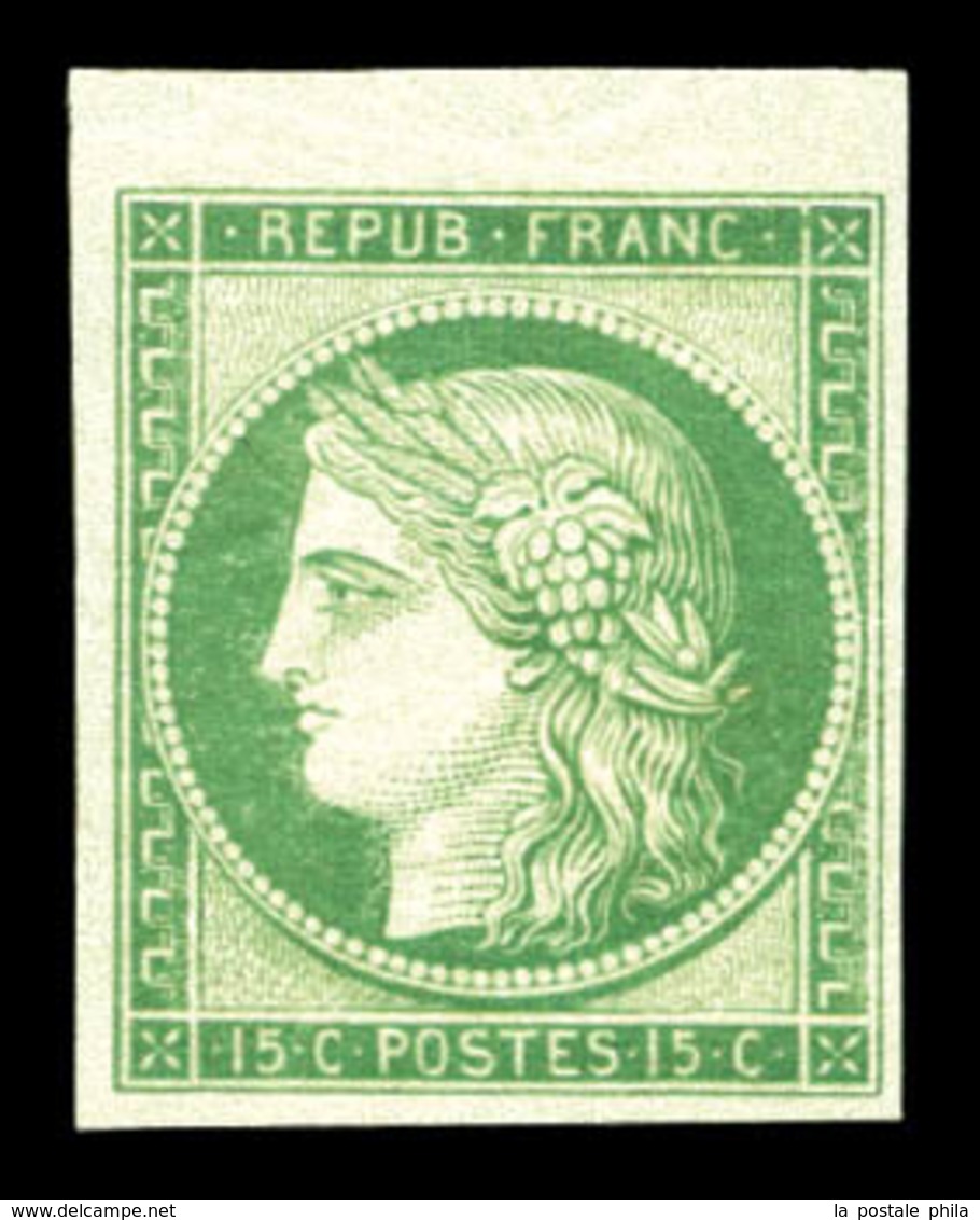 ** N°2e, 15c Vert, Impression De 1862, Bdf. Fraîcheur Postale, SUP (certificat)  Qualité: ** - 1849-1850 Ceres