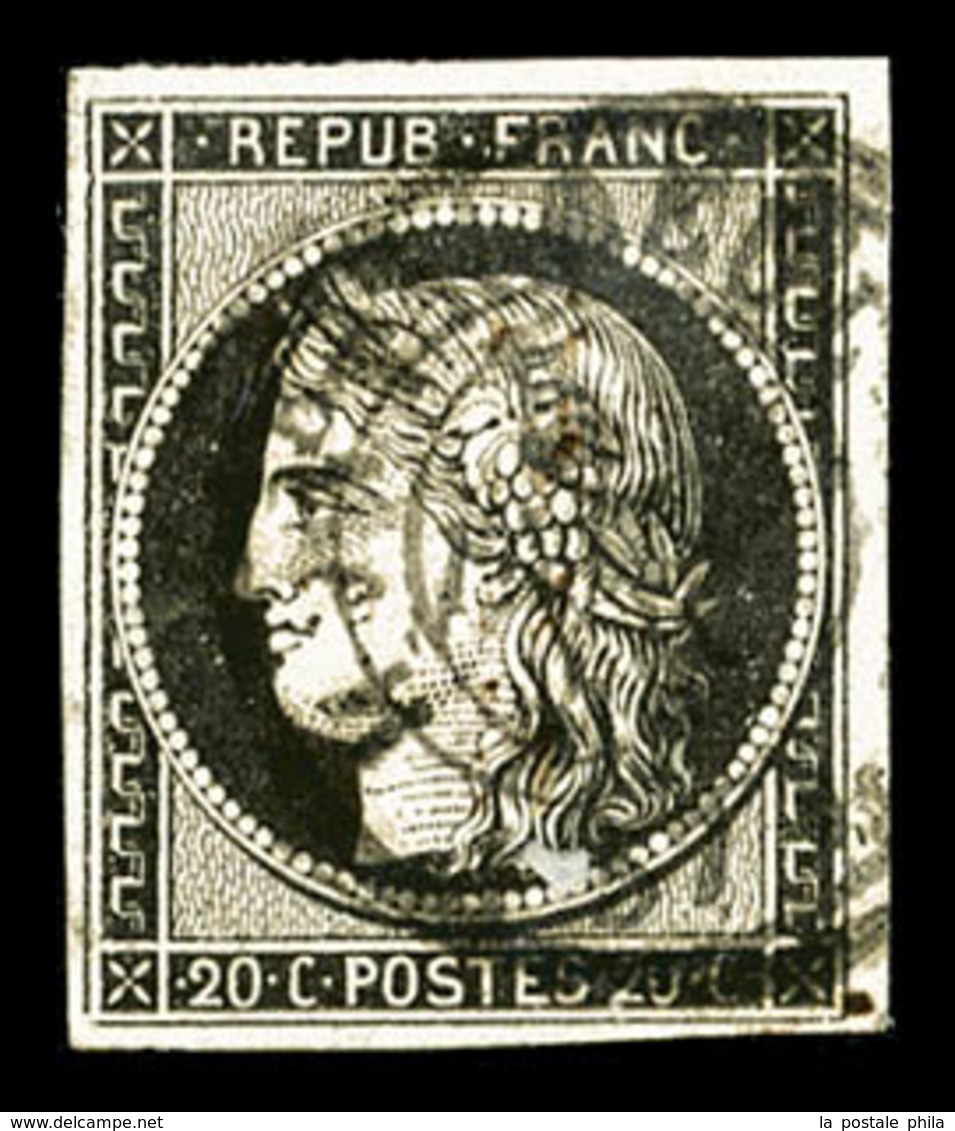 O N°3, 20c Noir Obl Càd Type 15 Du 5 Janvier 1849, TTB (signé Brun)  Qualité: O  Cote: 500 Euros - 1849-1850 Cérès
