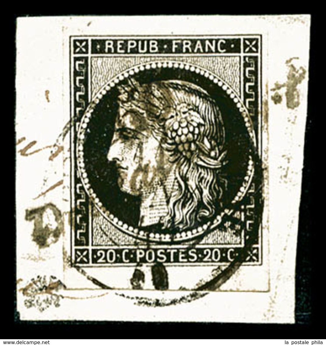 O N°3, 20c Noir Obl Cursive '50 Doulincourt' Et Càd T15 Du 11 Janvier 49 Sur Son Support. SUP. R.R. (signé/certificat)   - 1849-1850 Ceres