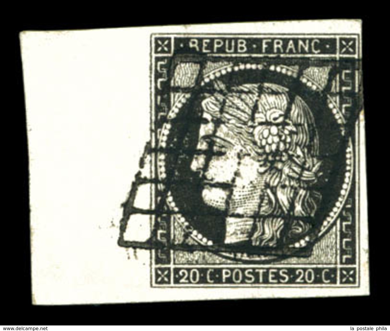 O N°3a, 20c Noir Sur Blanc, Bord De Feuille Latéral. SUP (signé Calves)  Qualité: O - 1849-1850 Cérès