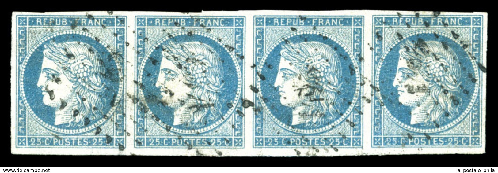 O N°4, 25c Bleu, Bande De 4. TTB (signé Calves/certificat)  Qualité: O  Cote: 1050 Euros - 1849-1850 Ceres