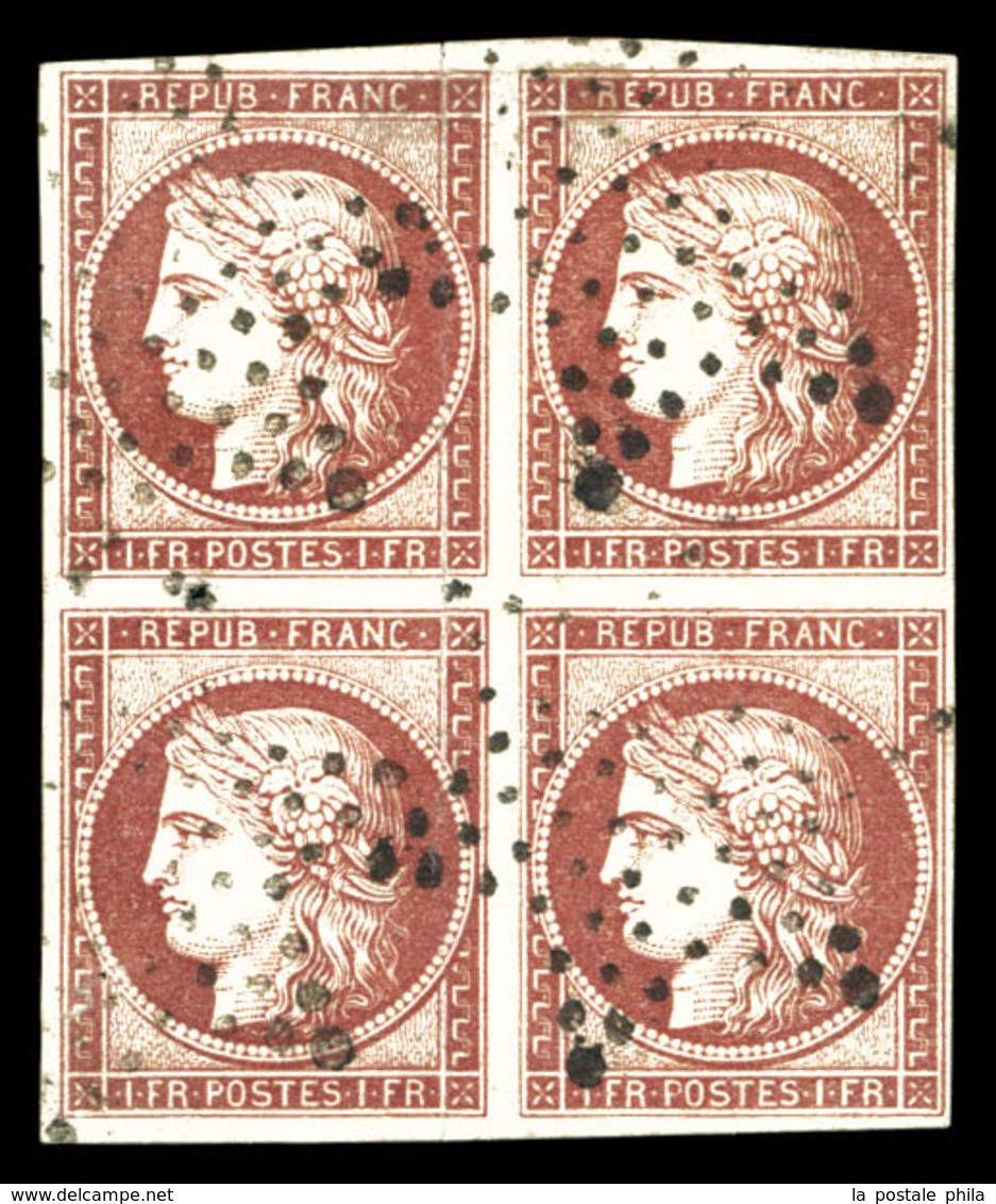 O N°6, 1F Carmin, Bloc De Quatre Obl étoile, Légers Défauts. Pièce Superbe D'aspect. R.R. (certificats)  Qualité: O  Cot - 1849-1850 Cérès