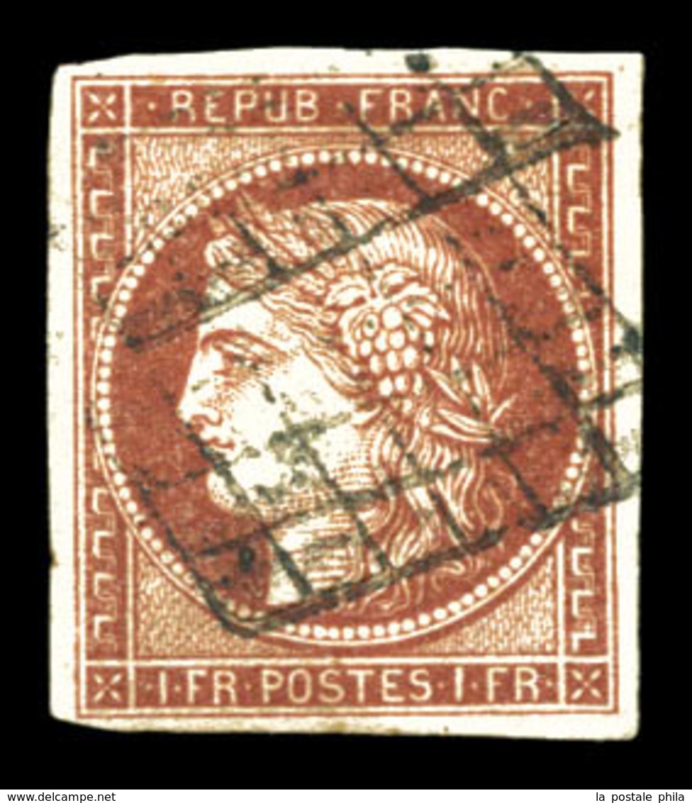 O N°6A, 1F Rougebrun Obl Grille. TB (signé Scheller/certificat)  Qualité: O  Cote: 3000 Euros - 1849-1850 Cérès