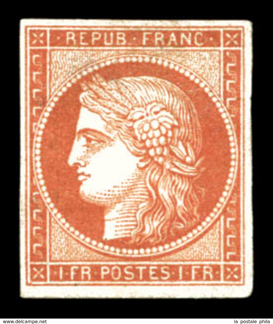 (*) N°7A, 1F Vermillon Pâle 'Vervelle', SUPERBE. R.R.R (signé Calves/certificat)  Qualité: (*)  Cote: 22500 Euros - 1849-1850 Ceres