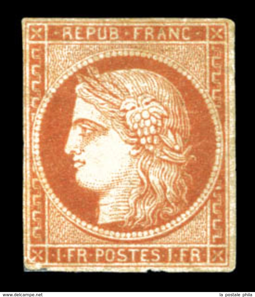 (*) N°7A, 1F Vermillon Pâle 'Vervelle', Léger Défaut Dans L'angle Inférieur Gauche. Très Jolie Pièce. R.R (certificat)   - 1849-1850 Cérès