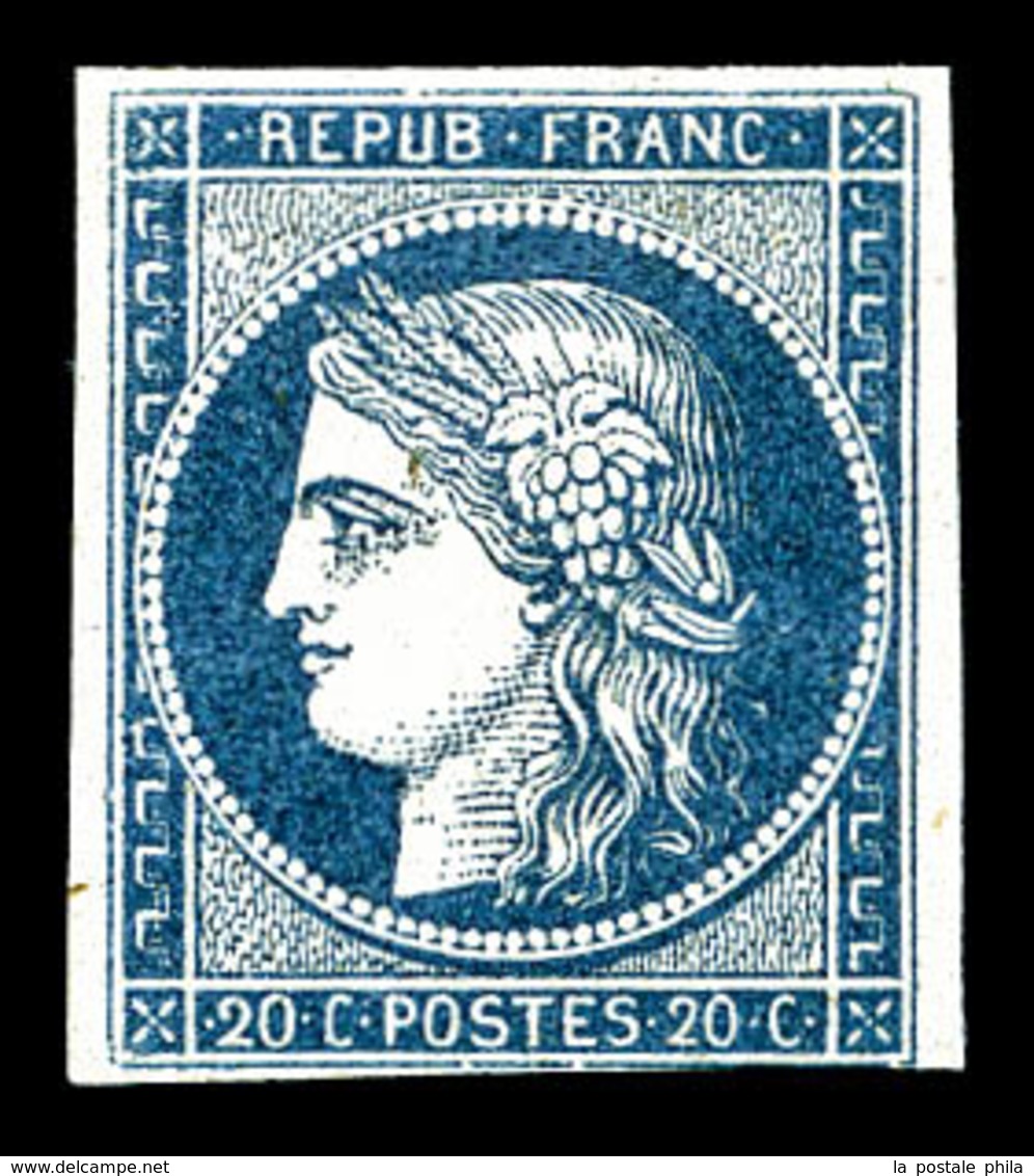 * N°8a, Non émis, 20c Bleu Foncé, Grande Fraîcheur, RARE Et TB (certificat)   Qualité: *  Cote: 4200 Euros - 1849-1850 Ceres