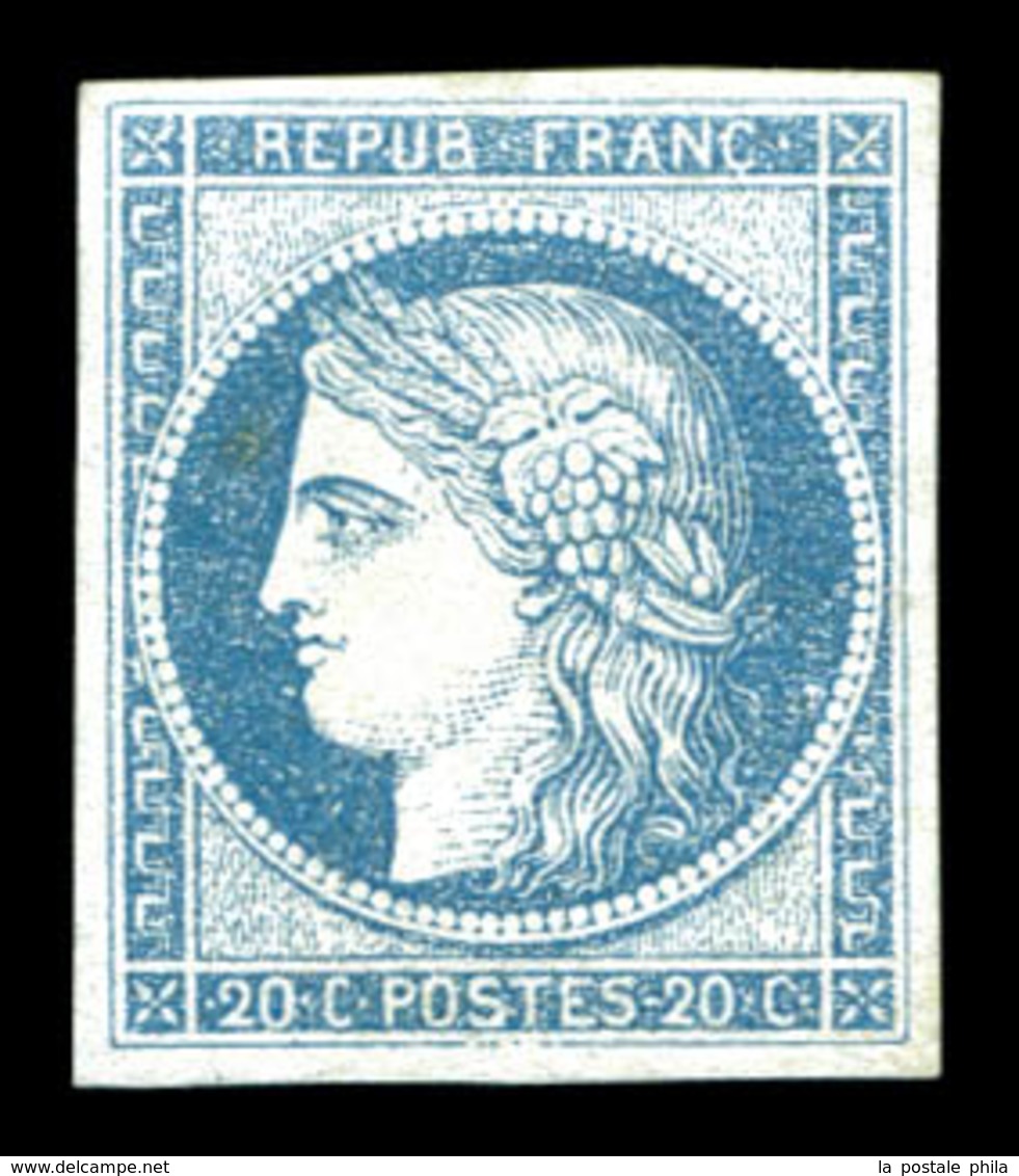 * N°8b, Non émis, 20c Bleu Sur Azuré, Quatre Belles Marges, Quasi **. SUP (signé Calves/certificats)   Qualité: *  Cote: - 1849-1850 Ceres