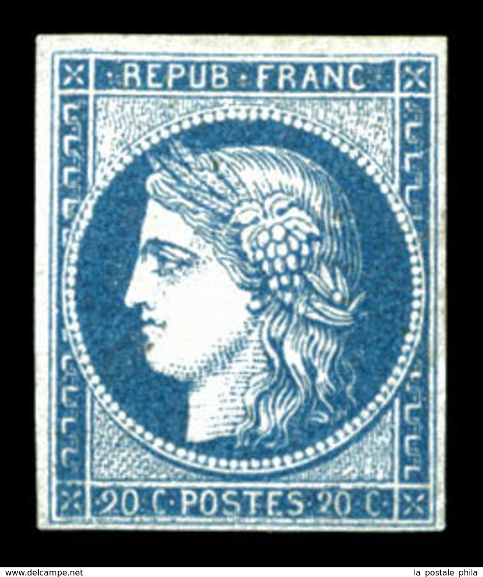(*) N°8b, Non émis, 20c Bleu Sur Azuré, Grande Fraîcheur, RARE Et SUP (signé /certificat)   Qualité: (*)  Cote: 3200 Eur - 1849-1850 Ceres