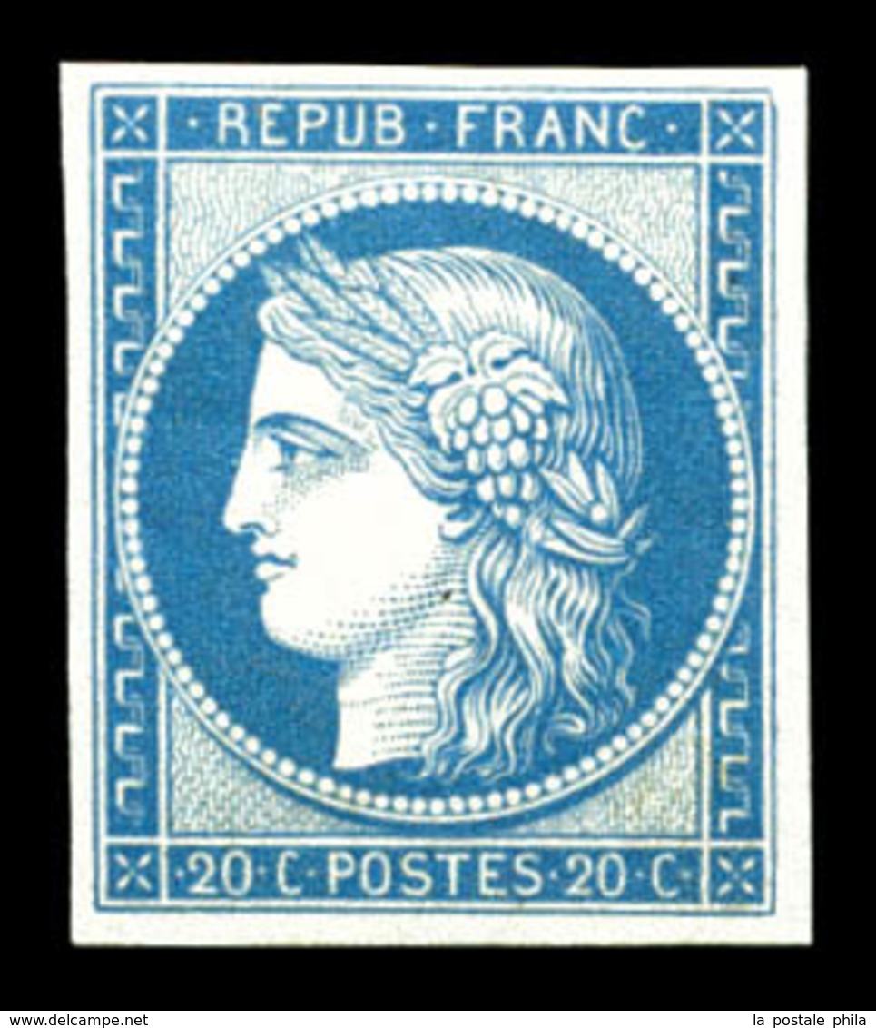 ** N°8f, Non émis, 20c Bleu Impression De 1862, Fraîcheur Postale, SUPERBE (certificat)   Qualité: ** - 1849-1850 Cérès
