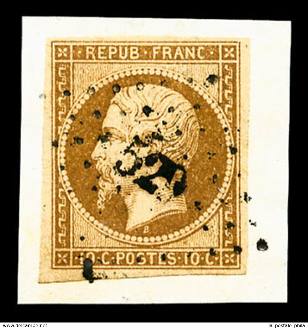 O N°9, 10c Bistrejaune Sur Petit Fragment, TB (certificat)  Qualité: O  Cote: 850 Euros - 1852 Louis-Napoléon