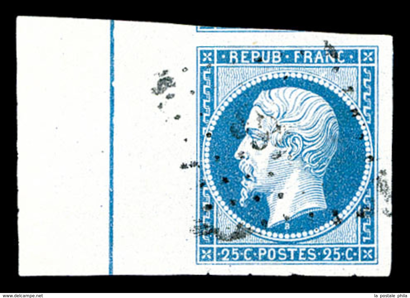 O N°10b, 25c Bleu Bord De Feuille Avec Filet D'encadrement, Infime Pelurage. TTB (signé Calves/certificat)  Qualité: O   - 1852 Luis-Napoléon
