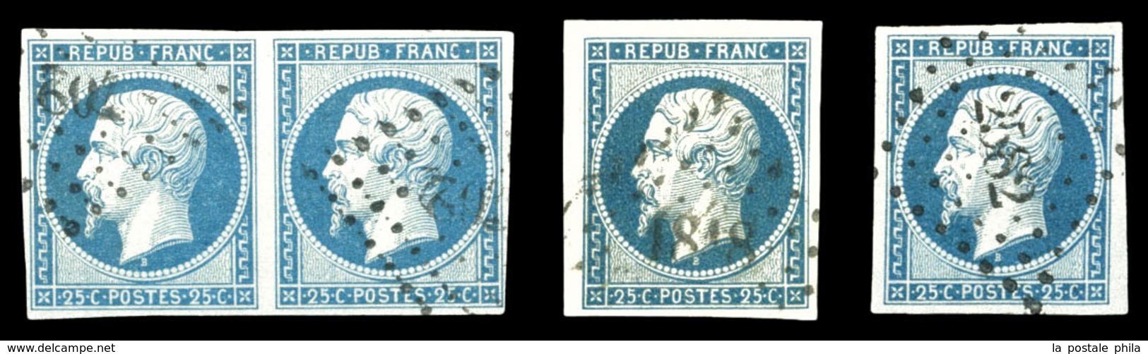 O 25c Presidence: 3 Exemplaires Dont Paire Et Bleu Foncé. TTB  Qualité: O  Cote: 245 Euros - 1852 Louis-Napoléon