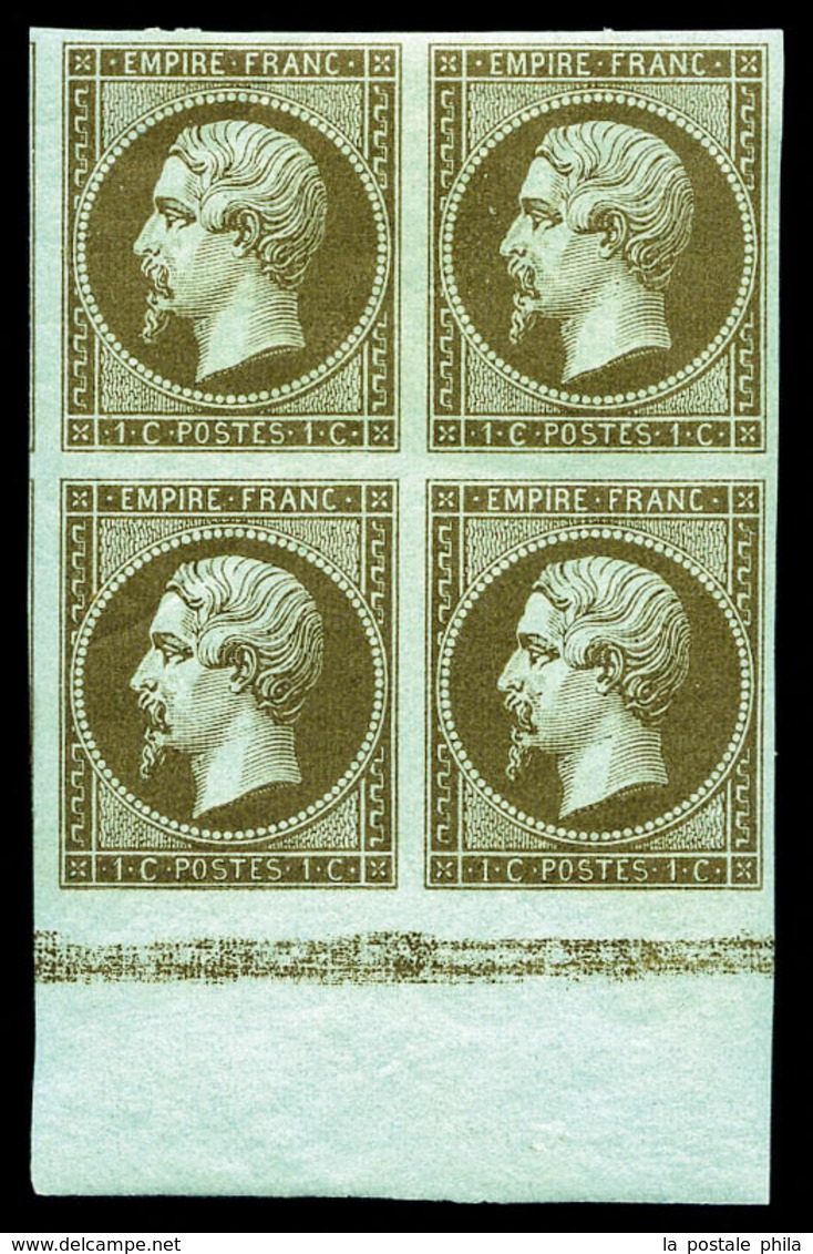 ** N°11c, 1c Mordoré, Bloc De Quatre Bas De Feuille Avec Voisins (2ex*), Fraîcheur Postale. SUP (certificat)  Qualité: * - 1853-1860 Napoléon III