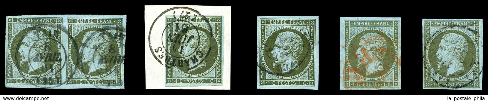 O N°11, 1c Empire, 5 Exemplaires Dont Paire Et Obl. B/TTB  Qualité: O  Cote: 645 Euros - 1853-1860 Napoleone III