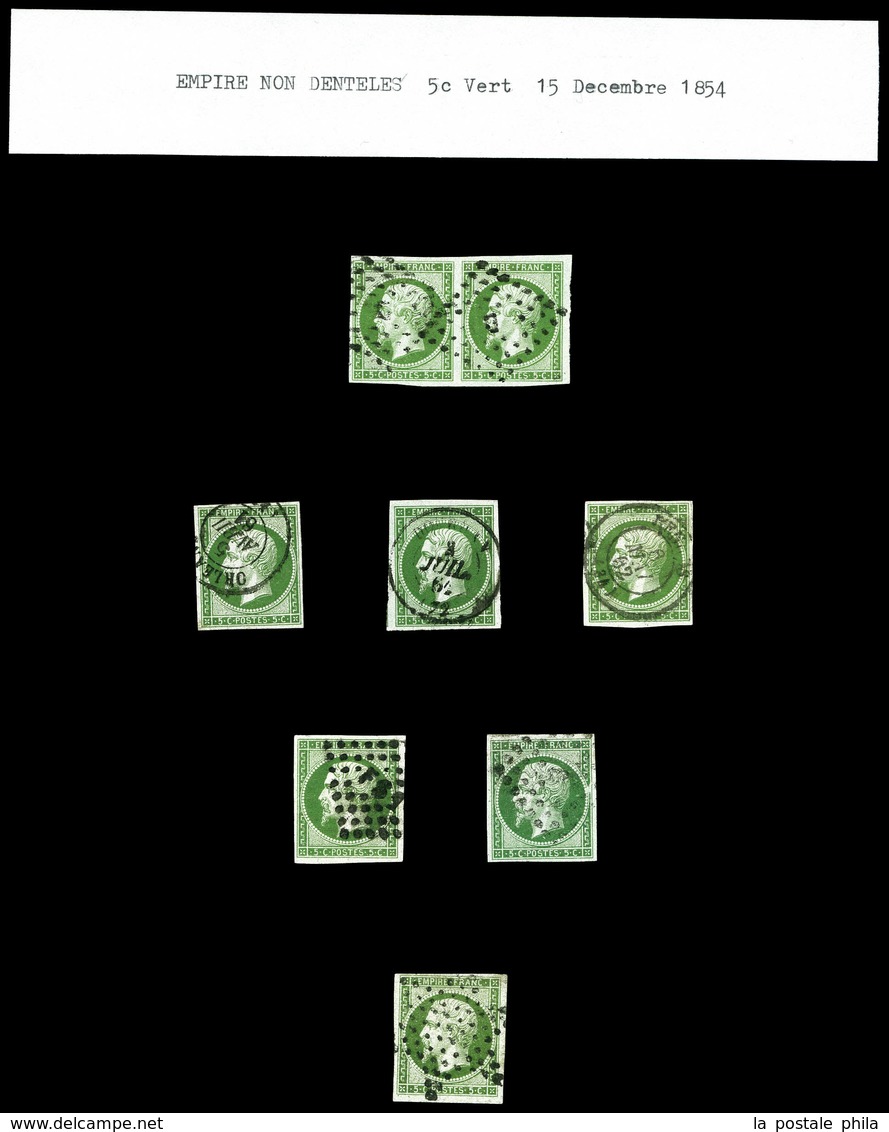 O N°12, 5c Empire, 7 Exemplaires Dont 1 Paire Et Nuances. TB/TTB  Qualité: O  Cote: 795 Euros - 1853-1860 Napoléon III