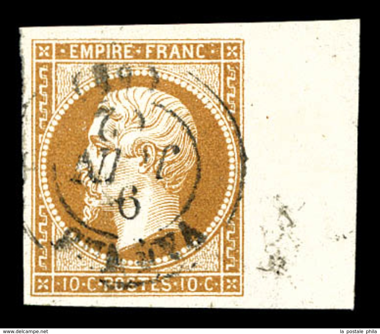 O N°13B, 10c Bistre Type II, Bord De Feuille, Pièce Choisie. TTB (signé Scheller)  Qualité: O - 1853-1860 Napoléon III
