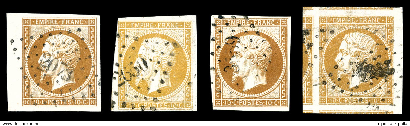 O N°13, 10c Empire: Quatre Exemplaires Choisis Dont Nuances  Qualité: O - 1853-1860 Napoleone III