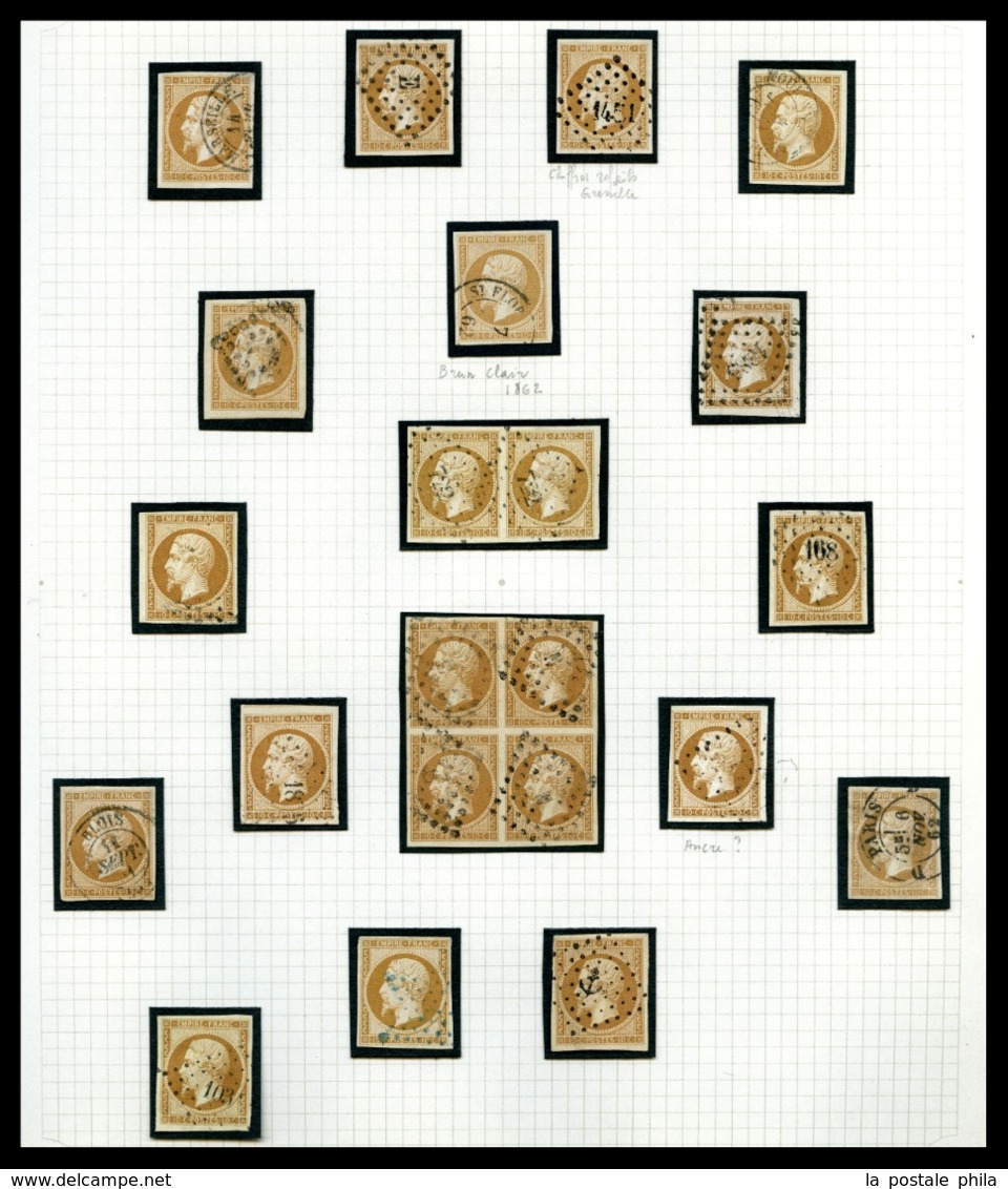 O 10c Empire: Collection De 72 Exemplaires Dont Nuances, Paires, Bloc De Quatre Et Oblitérations, Très Belle Qualité. SU - 1853-1860 Napoléon III