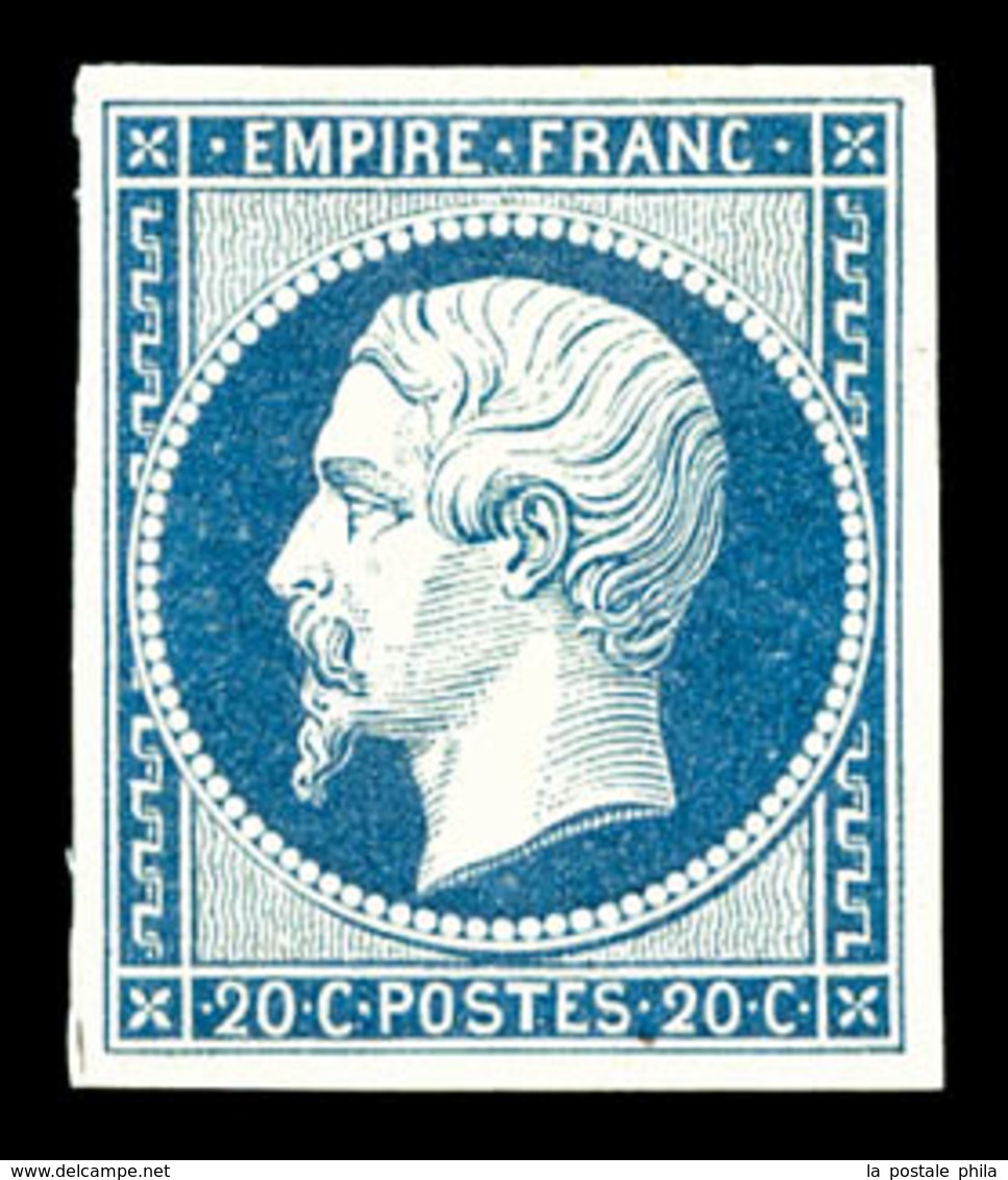 * N°14A, 20c Bleu Type I, Très Frais, TTB (certificat)  Qualité: *  Cote: 450 Euros - 1853-1860 Napoleon III