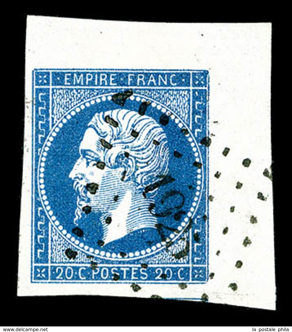 O N°14A, 20c Bleu Type I Coin De Feuille, Obl PC '1925' Legère, Pièce Choisie, SUP (signé Scheller/certificats)  Qualité - 1853-1860 Napoléon III