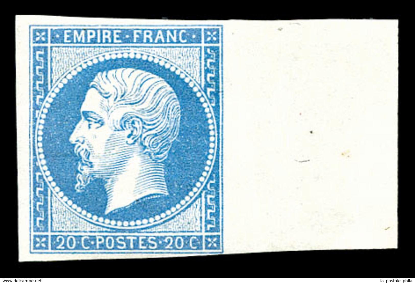 ** N°14B, 20c Bleu Type II, Bdf Latéral, Fraîcheur Postale. SUP (certificat)  Qualité: ** - 1853-1860 Napoleon III