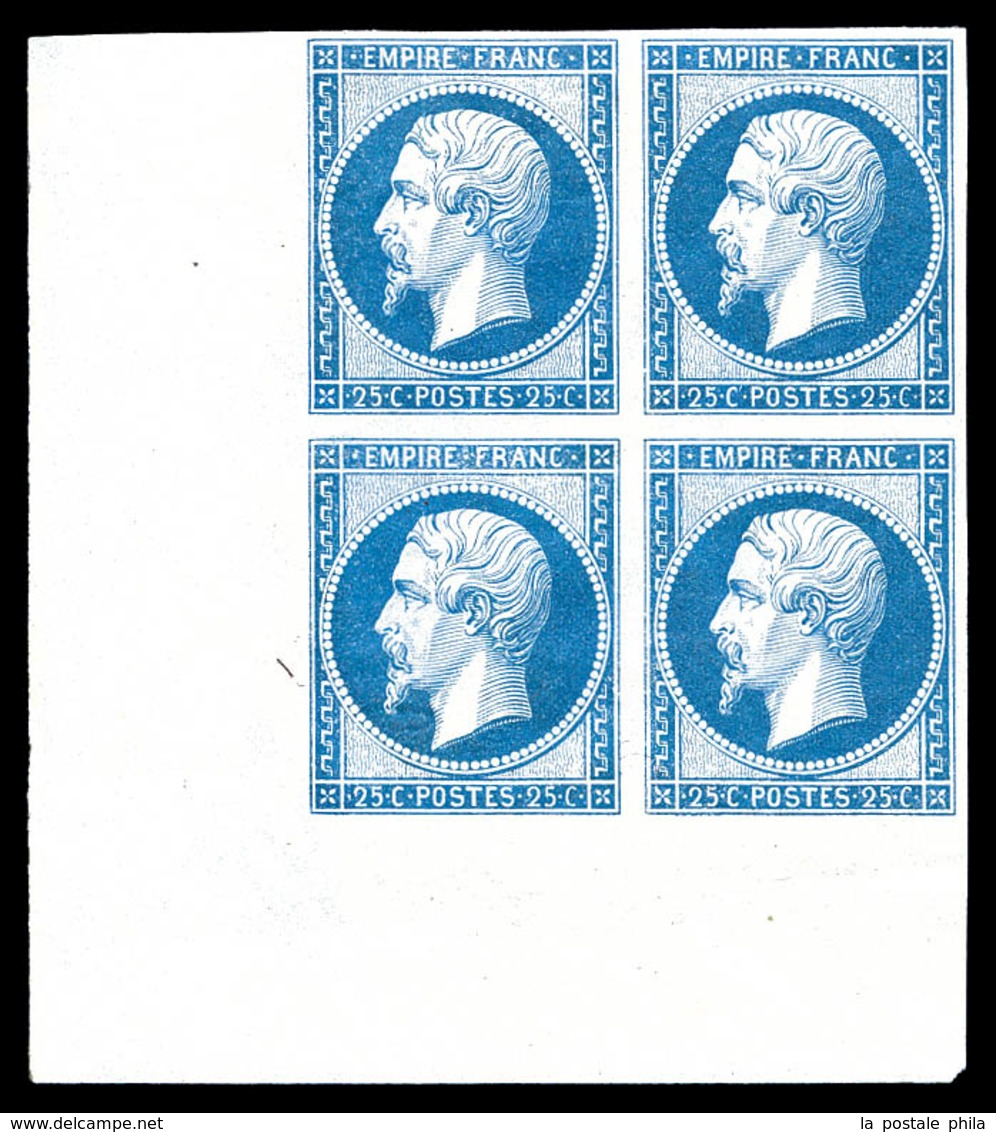 * N°15c, 15c Bleu, Impression De 1862 En Bloc De Quatre Coin De Feuille, Fraîcheur Postale. SUP (certificat)  Qualité: * - 1853-1860 Napoléon III