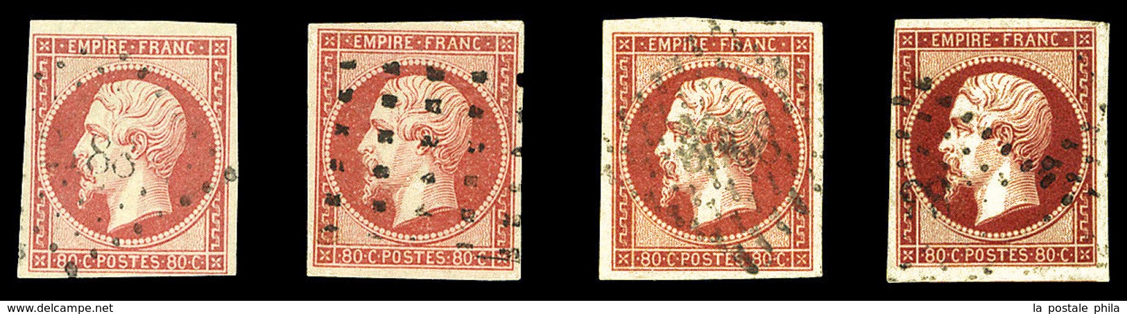 O N°17, 80c Empire, 4 Exemplaires Avec Nuances Et Obl Différentes. TB  Qualité: O - 1853-1860 Napoleone III