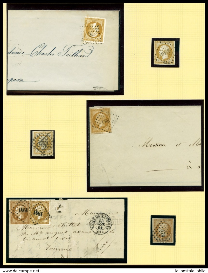 O Empire Non Dentelés, Collection De Timbres Oblitérés Et Lettres Entre N°11 Et N°17 Dont Nuances, Nombreuses Bonnes Val - 1853-1860 Napoléon III