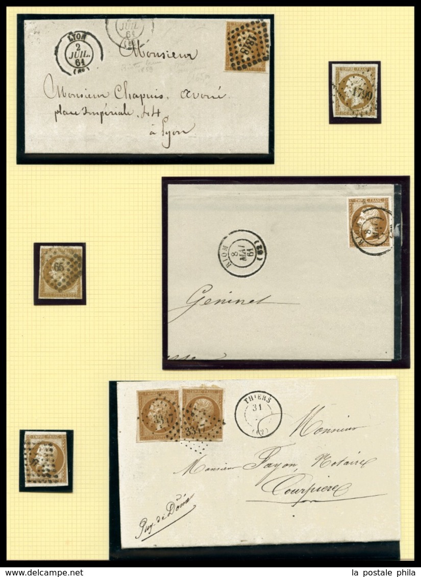 O Empire non dentelés, collection de timbres oblitérés et lettres entre N°11 et N°17 dont nuances, nombreuses bonnes val