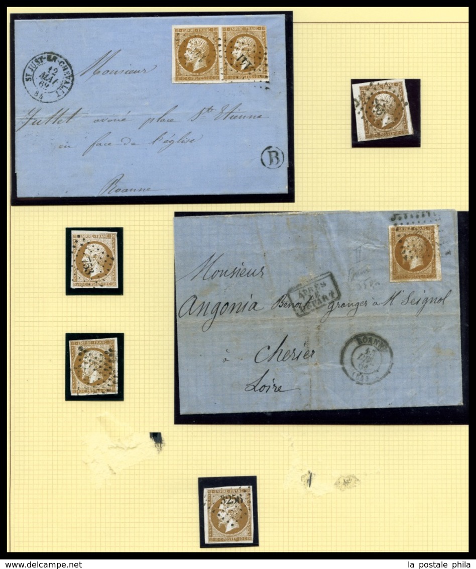 O Empire non dentelés, collection de timbres oblitérés et lettres entre N°11 et N°17 dont nuances, nombreuses bonnes val