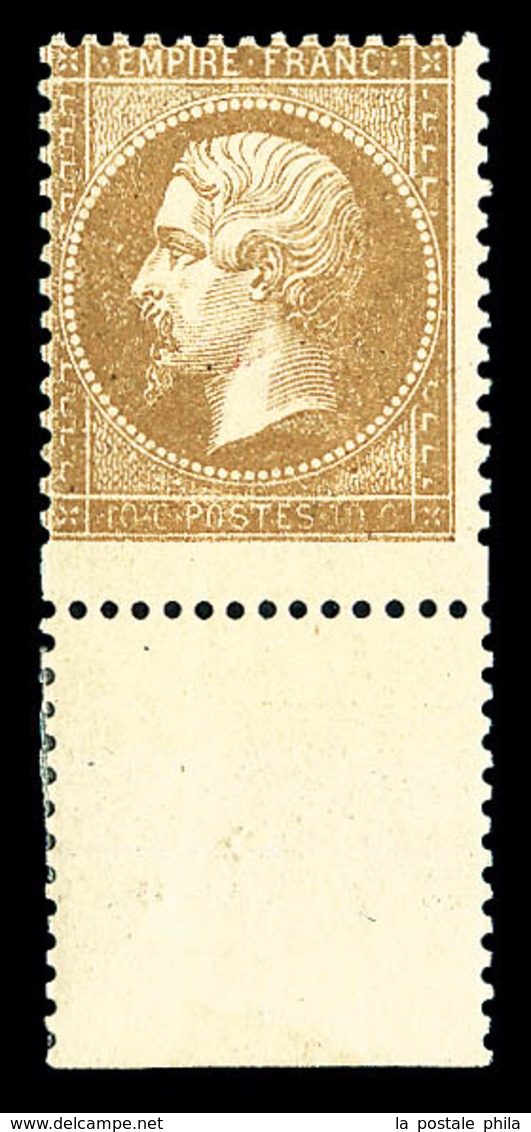 ** N°21, 10c Bistre: VARIÉTÉ PIQUAGE DECALE (timbre Plus Grand), Bas De Feuille, FRAÎCHEUR POSTALE, SUPERBE (signé Calve - 1862 Napoléon III