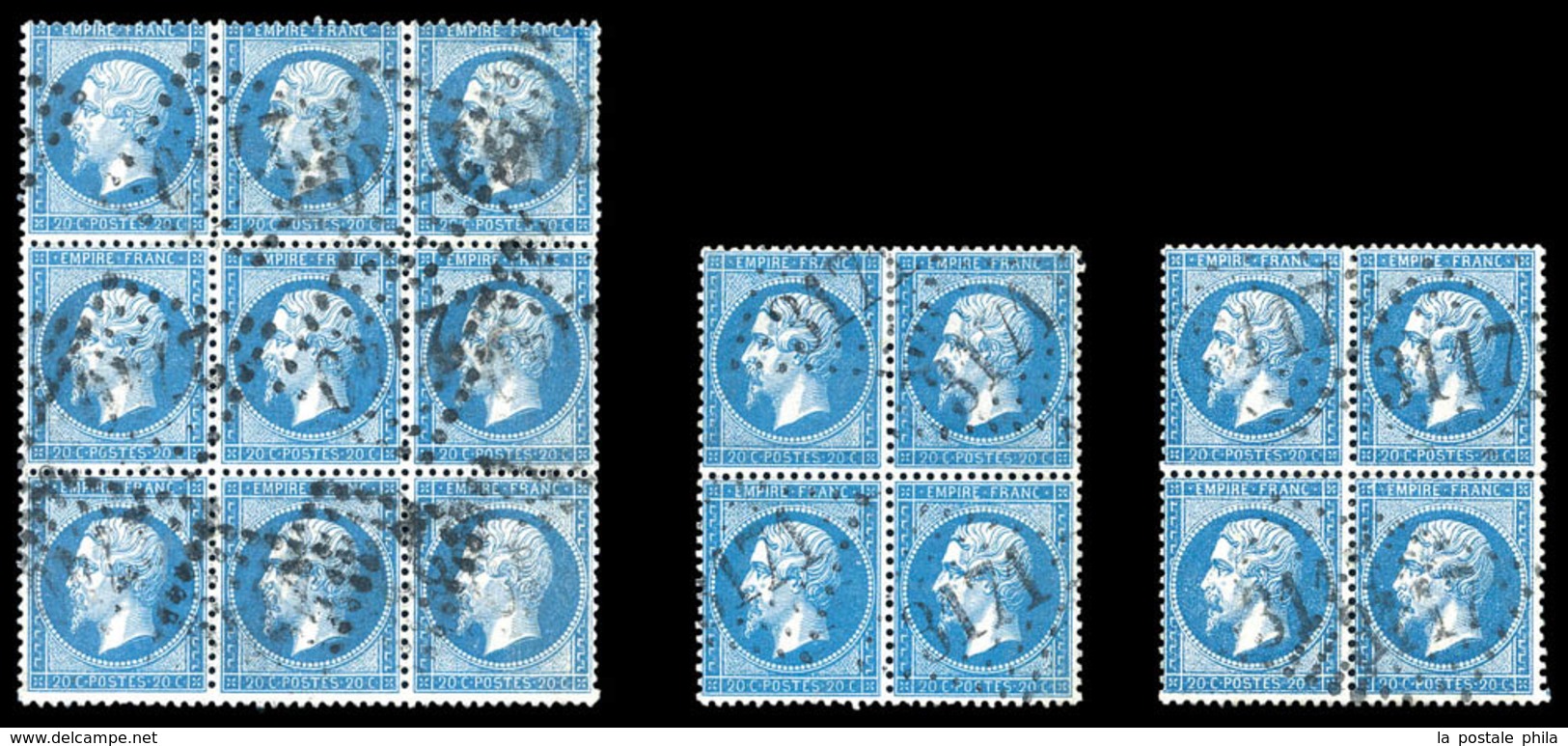 O N°22, 20c Bleu: Bloc De 9 + 2 Blocs De Quatre. TTB  Qualité: O - 1862 Napoleon III