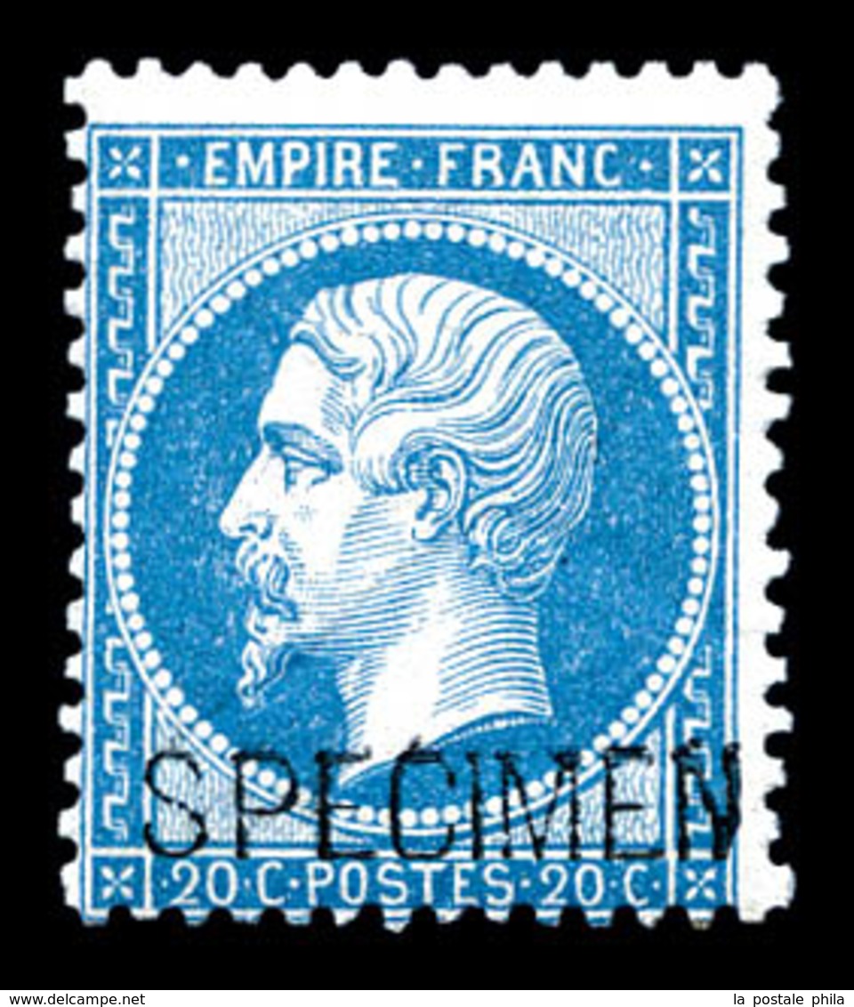 ** N°22d, 20c Bleu Surchargé 'SPECIMEN'. TTB (certificat)  Qualité: ** - 1862 Napoléon III