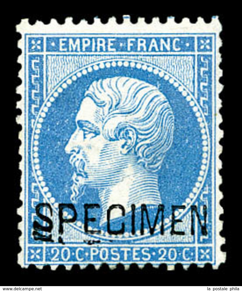 * N°22d, 20c Bleu Surchargé 'SPECIMEN'. TB (signé Scheller)  Qualité: *  Cote: 400 Euros - 1862 Napoleon III