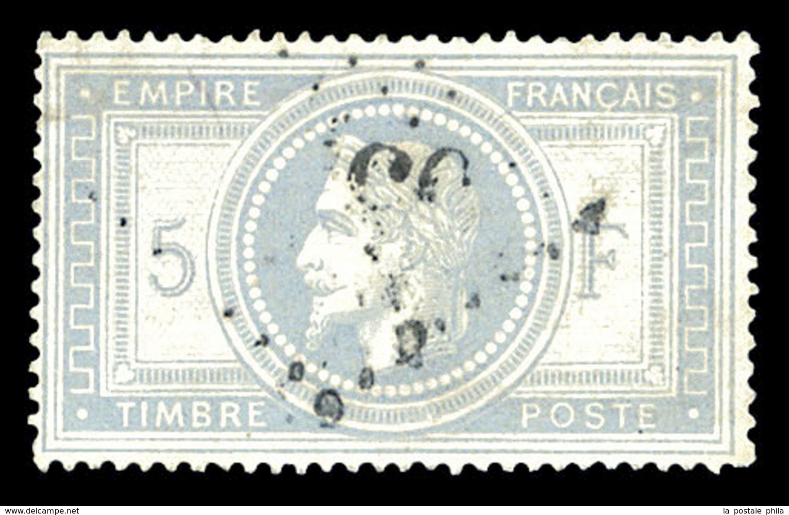 O N°33, 5F Violetgris Obl Lègère. SUP (signé Blanc/Scheller/certificat)  Qualité: O  Cote: 1150 Euros - 1863-1870 Napoleon III With Laurels