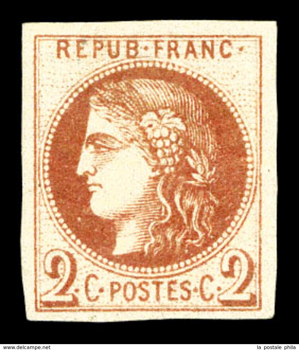 * N°40Af, 2c Chocolat Clair Report 1, Impression Très Fine Dite De Tours, RARE Et SUP (signé Scheller/certificat)   Qual - 1870 Bordeaux Printing