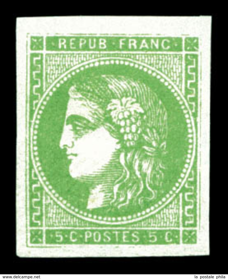 ** N°42B, 5c Vertjaune, Grandes Marges, Fraîcheur Postale. SUP (certificat)  Qualité: ** - 1870 Bordeaux Printing