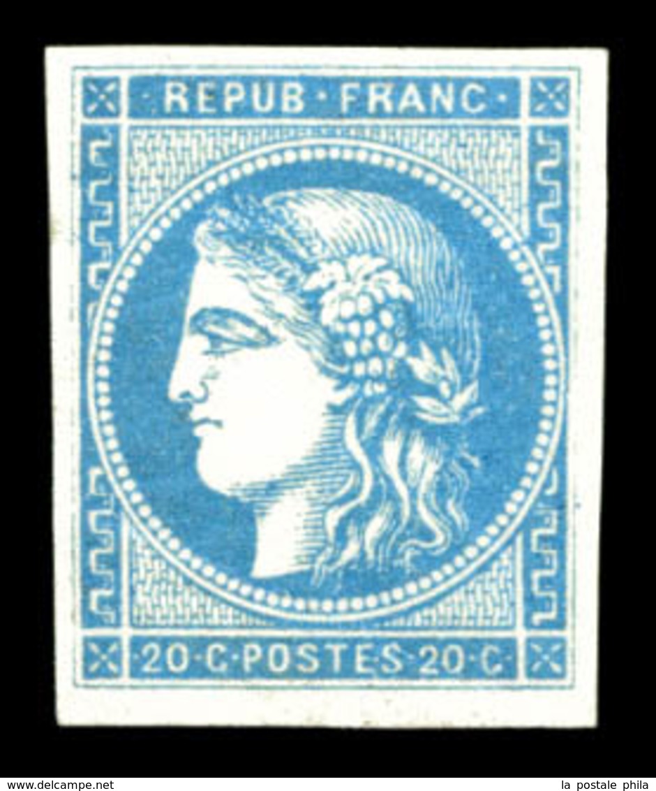 * N°45B, 20c Bleu Type II Rep 2. TTB (certificat)  Qualité: *  Cote: 2100 Euros - 1870 Bordeaux Printing