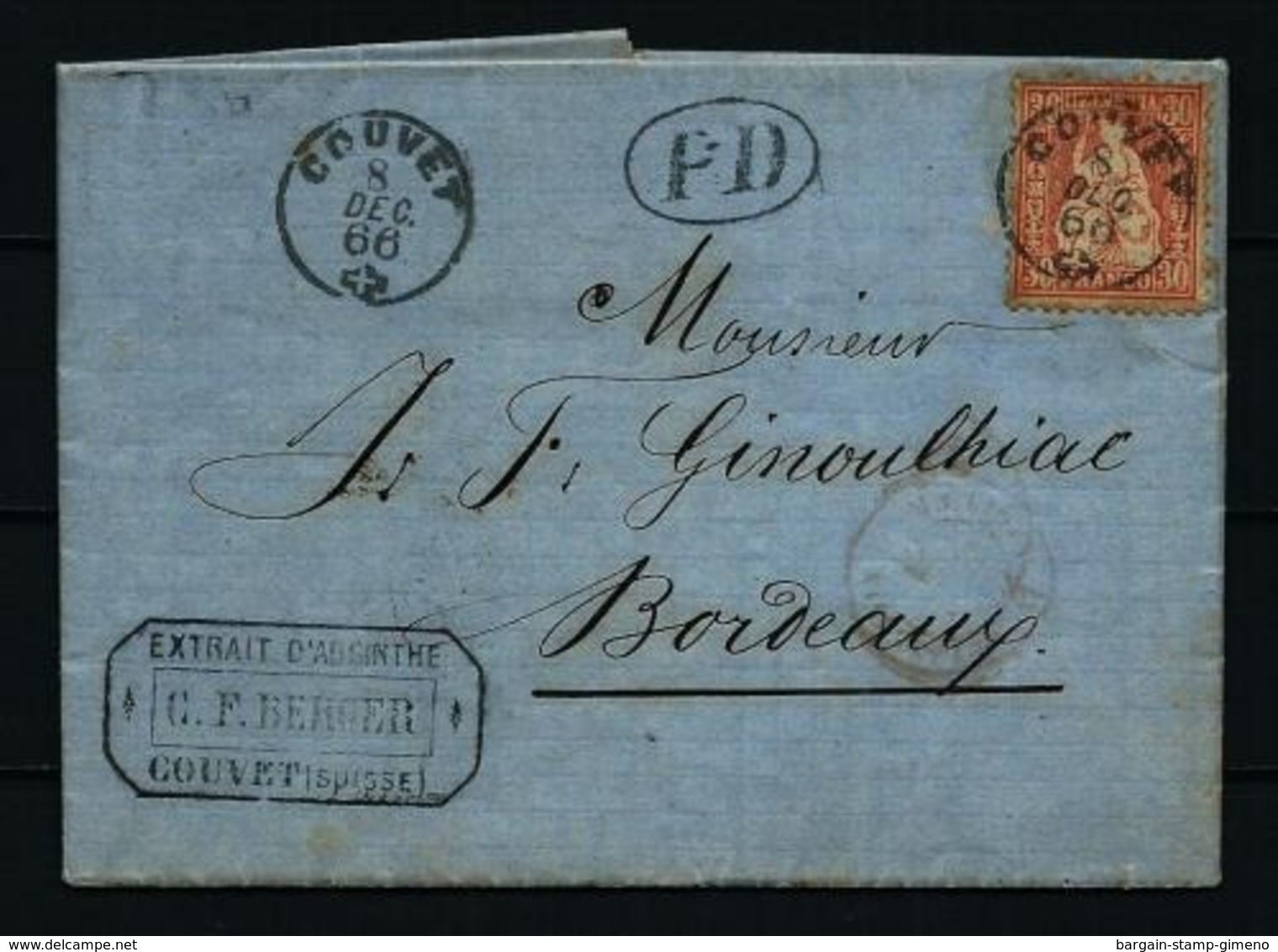 Suiza (S) Nº 38 Carta Circulada Año 1866 - Cartas & Documentos