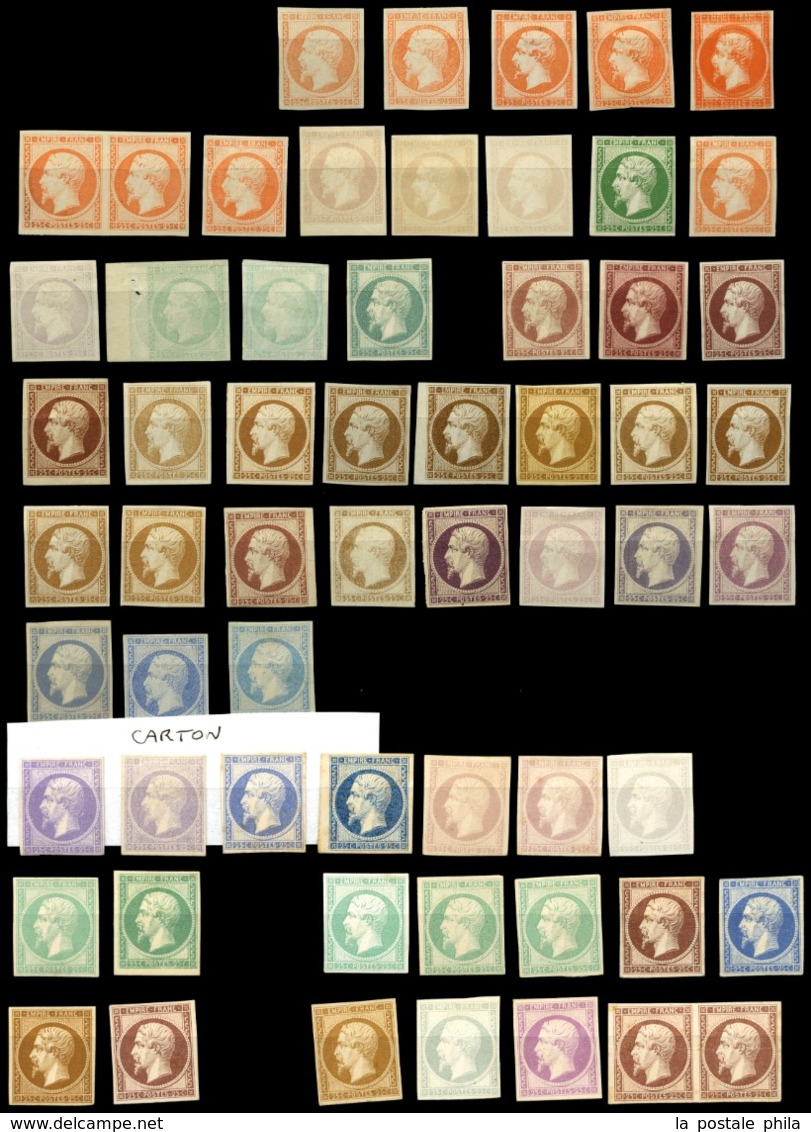 (*) 25c Empire, collection composée de 367 essais avec couleurs et papiers différents dont variétés, blocs, bandes... SU