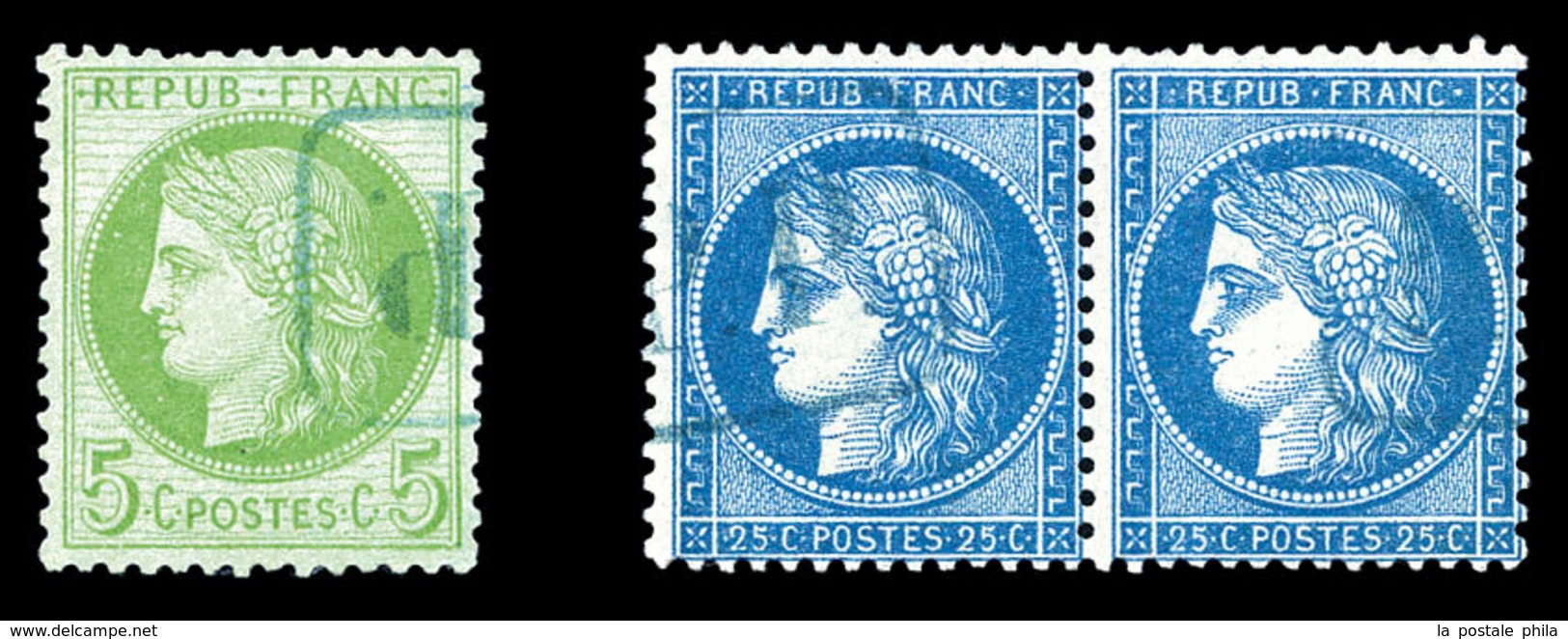 O N°53 + 60 En Paire Obltérés 'PP' En Bleu De VOLO. R.R. SUP (certificat)  Qualité: O - 1849-1876: Classic Period