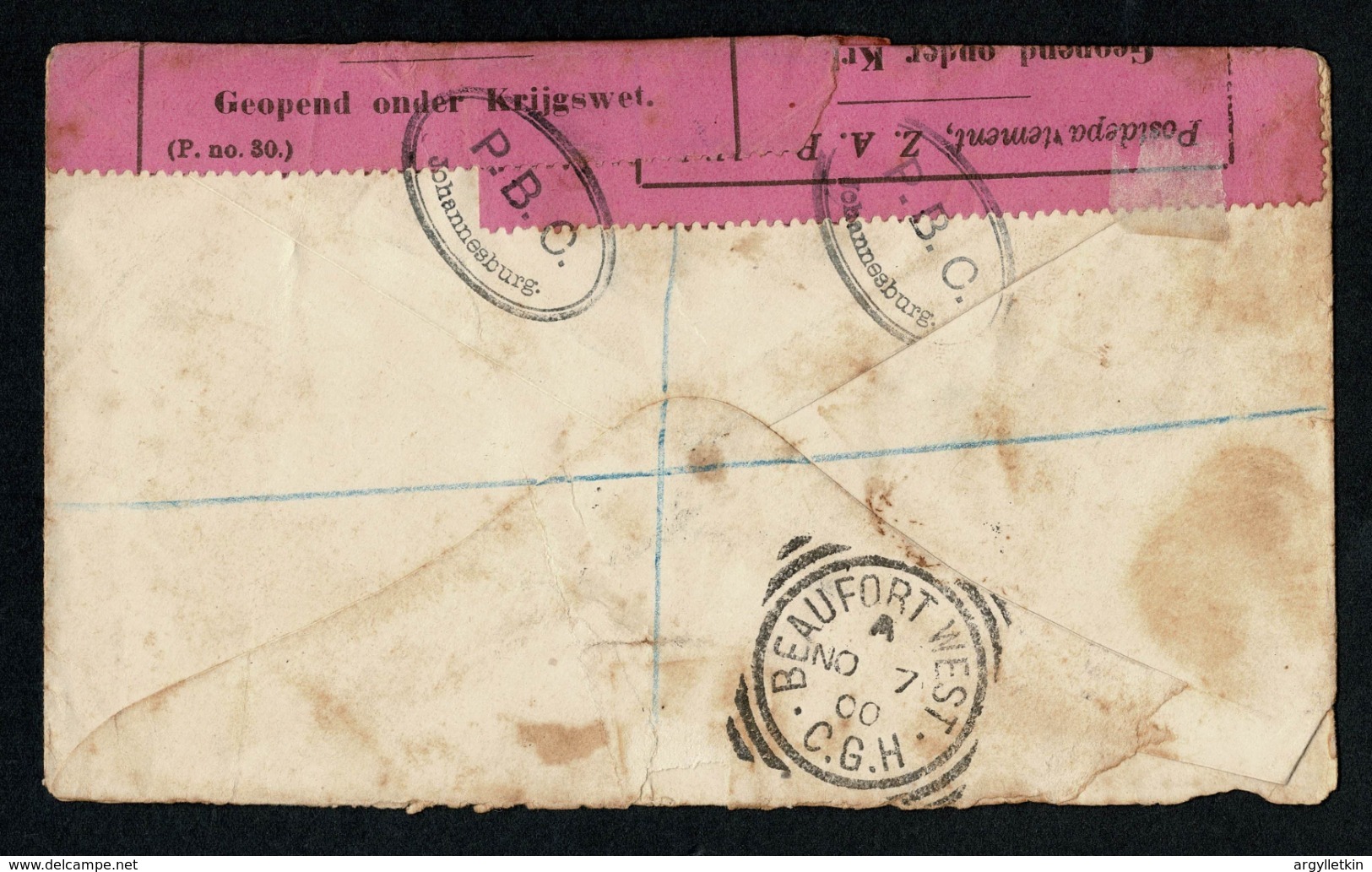 BOER WAR Z.A.R. 1900 REGISTERED CENSOR COVER BEAUFORT WEST - Zululand (1888-1902)