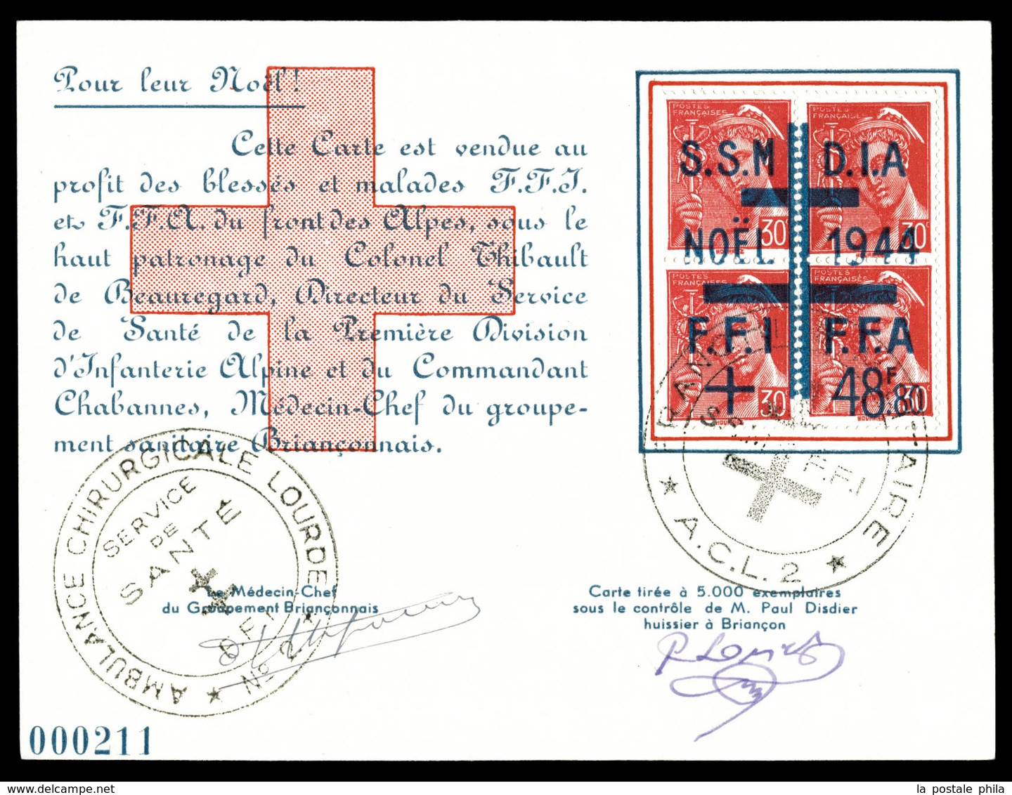O N°10, BRIANCON (HauteAlpes): Noel 1943, Mercure En Bd4 Sur Carte. TB  Qualité: O  Cote: 150 Euros - Liberazione