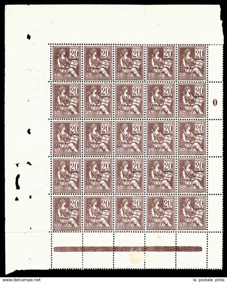 ** N°113, 20c Brunlilas En Panneau De 25 Exemplaires, FRAÎCHEUR POSTALE, TRÈS BON CENTRAGE, SUPERBE (certificat)   Quali - Full Sheets