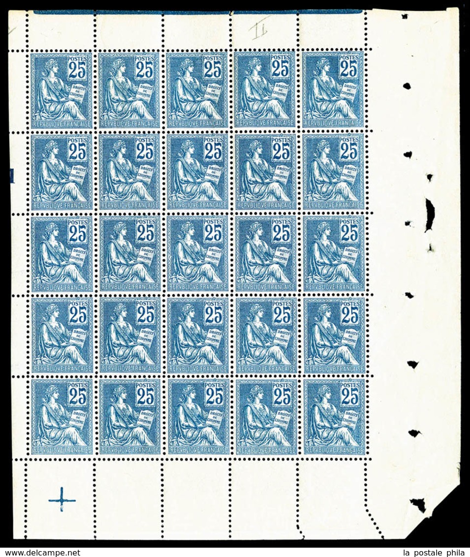 ** N°118, 25c Bleu Type II En Panneau De 25 Exemplaires, Bord De Feuille Avec Croix De Repère, Fraîcheur Postale, Très B - Feuilles Complètes